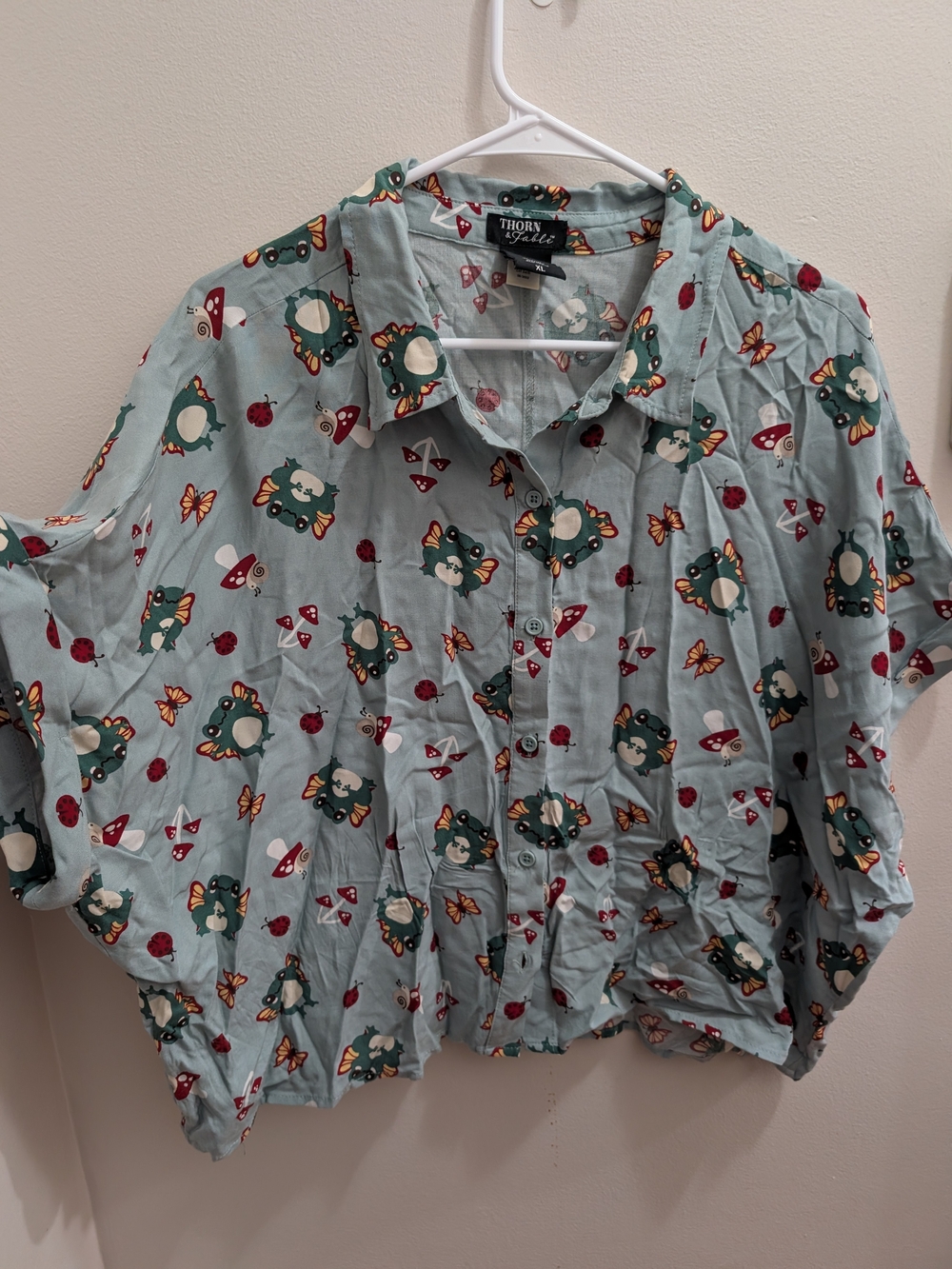 Thorn & Fable Printed Short Sleeve Button Down Blue XL